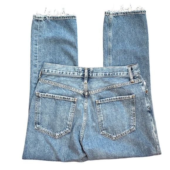 AGOLDE Riley Crop High Rise Straight Leg Medium Blue Fray Hem Denim Jean Size 28 - Picture 5 of 12